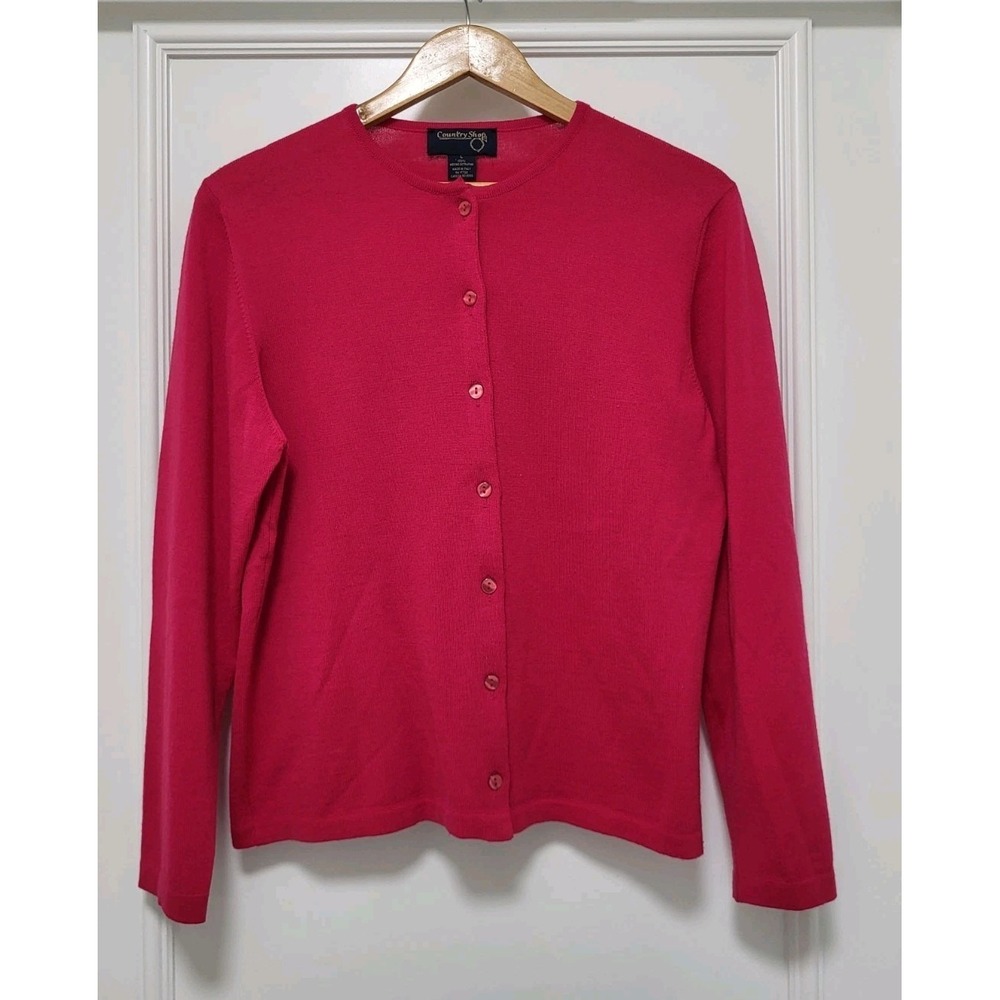Country Shop Fushcia Merino Wool Cardigan Sweater Sz L